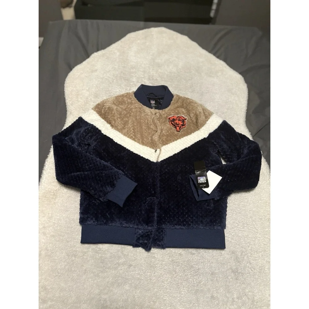 New‎ Chicago Bears NFL Women's Navy Snap Sherpa Jacket Size Medium